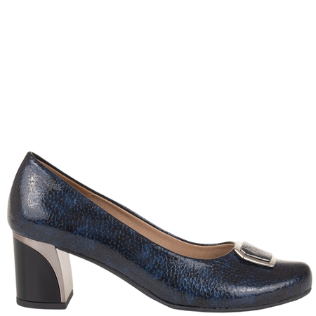 Czółenka na słupku Syrena SE 7145 granat - skóra naturalna