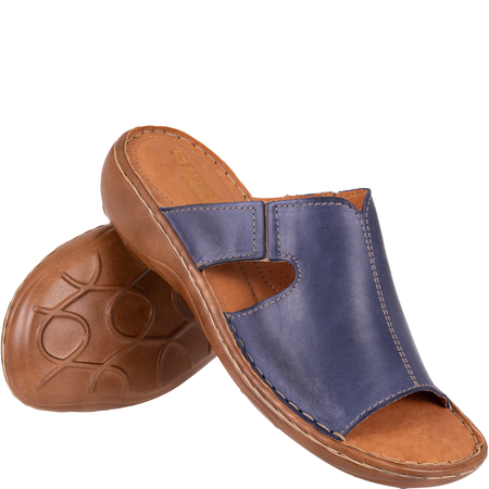 Skórzane klapki damskie marki Syrena SST 663 niebieskie