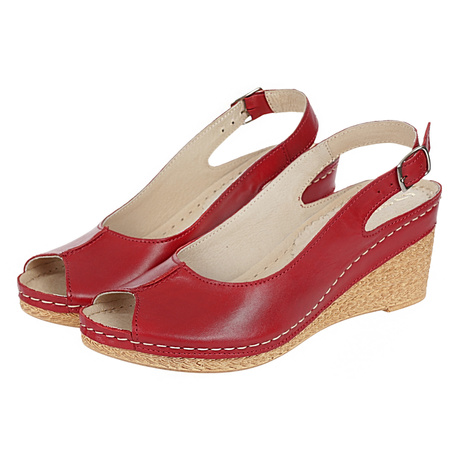 Skórzane sandały na koturnie SYRENA SWB 535 malina