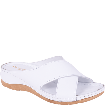 Klapki damskie skórzane marki Syrena SST 869 białe