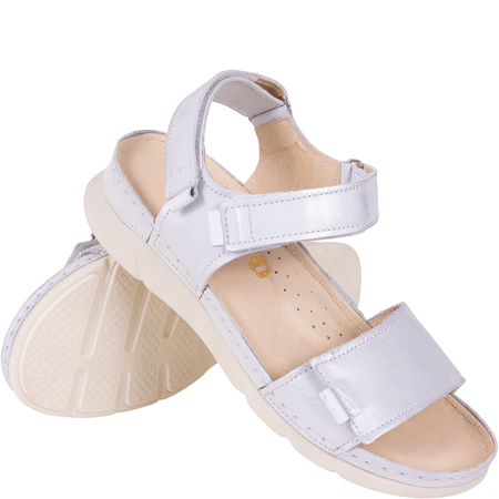 Sandały skórzane damskie marki Syrena SST 990 biało-srebrne