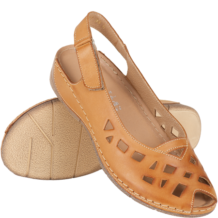 Skórzane sandały damskie ażurowe Syrena SH 4027 jasny brąz