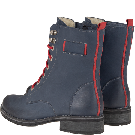 Botki skórzane Syrena SST 1183 – granatowo-czerwone, na zimę