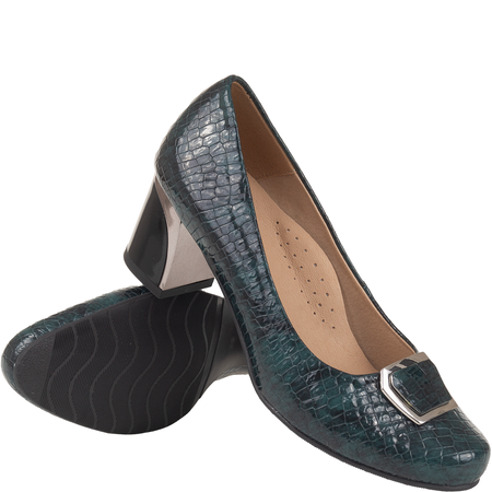 Czółenka na słupku Syrena SE 7145 zielone - skóra naturalna