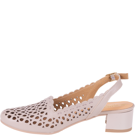 Ażurowe sandały skórzane Syrena SGO 1857 beż, obcas 4 cm