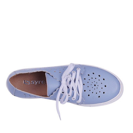 Półbuty ażurowe damskie skóra naturalna Syrena SE 0502 niebieski groch