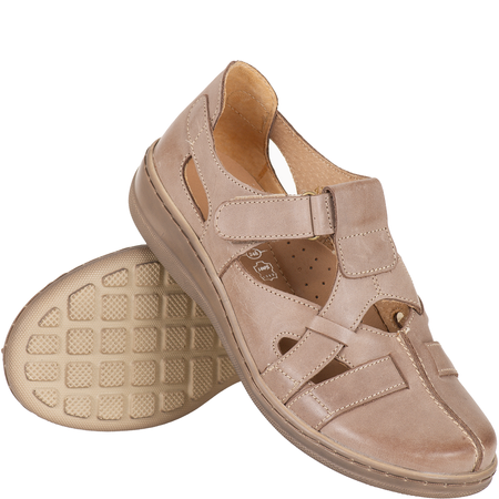 Syrena SH 423 - komfortowe beżowe półbuty wiosenne, skórzane
