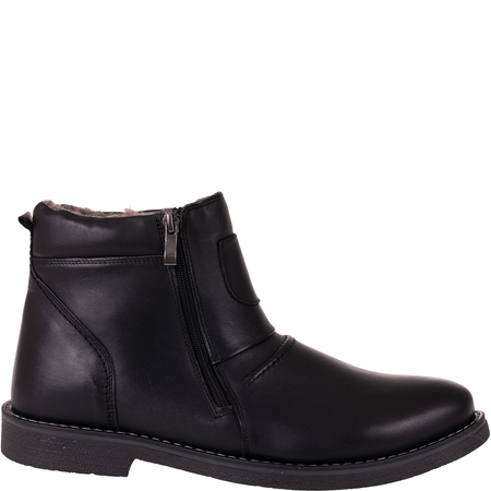 Męskie trzewiki zimowe Syrena SI 005-459 czarne skórzane, ocieplane, dwa zamki