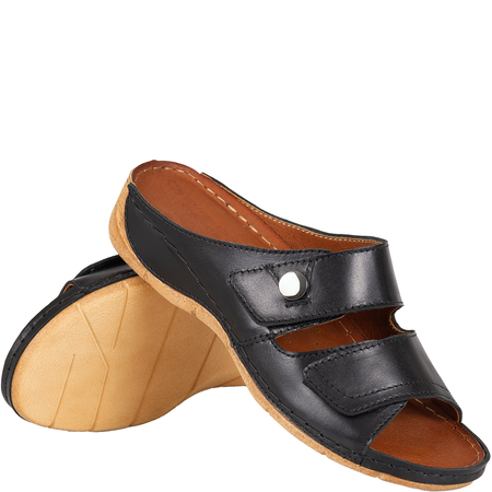 Klapki damskie Syrena SST 996 czarne - skórzane, eleganckie