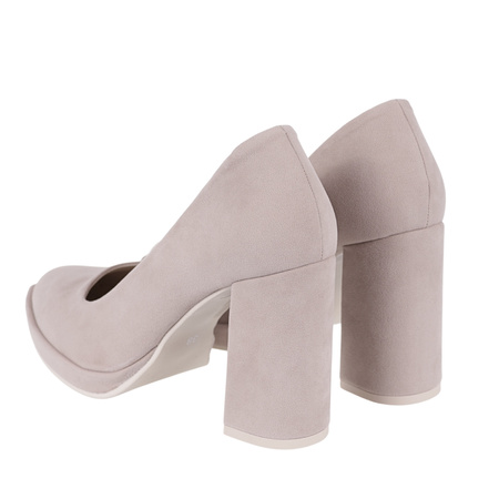 Czółenka damskie na grubym obcasie Syrena SEDA 329 beż zamsz