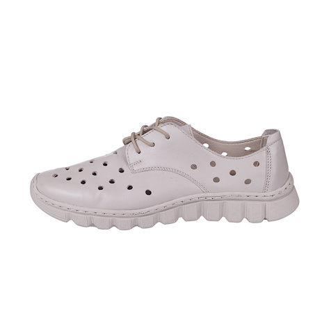 Półbuty damskie z dziurami skóra naturalna Wasak 0692 kremowe