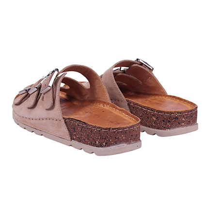 Komfortowe klapki damskie wsuwane skóra naturalna SYRENA SBB 1271 Samuel cappuccino