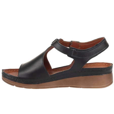Czarne Komfortowe Sandały Damskie Skórzane Syrena SST 924