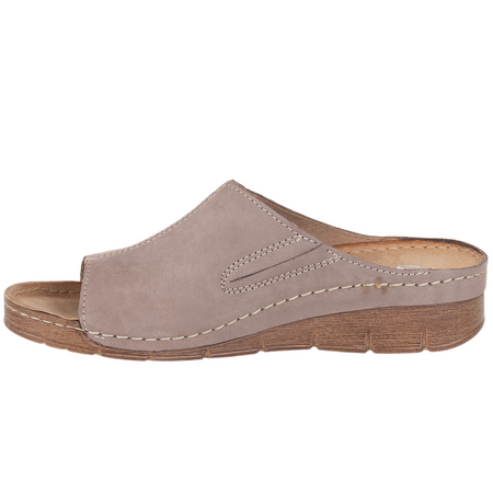 Klapki skórzane damskie Syrena SOT 409 cappucinno - platforma 3,5 cm