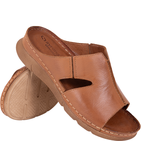 Klapki damskie Syrena SST 925 rude skóra naturalna