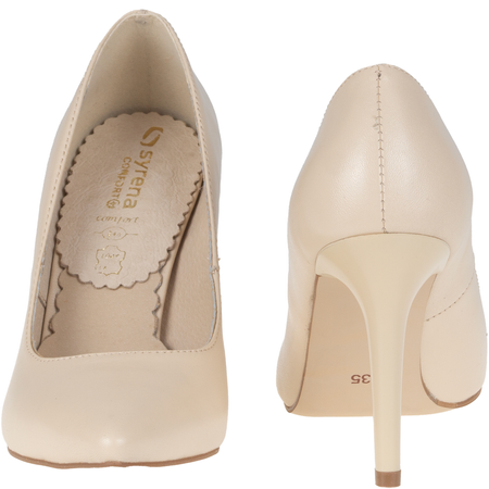 Czółenka, szpilki skórzane damskie Syrena SWB 012 beż