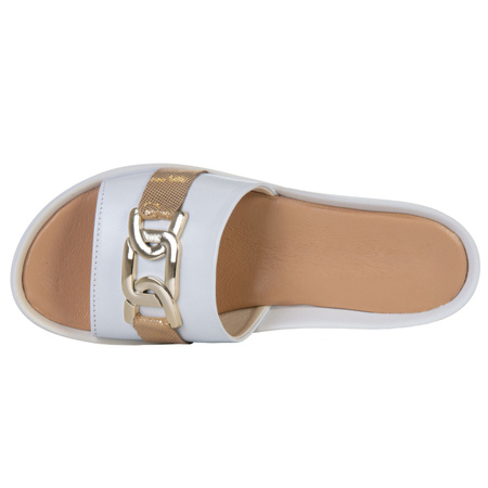 Klapki damskie skórzane Syrena SE 0714 w białym kolorze