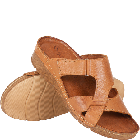 Klapki skórzane damskie marki Syrena SST 908/K rude