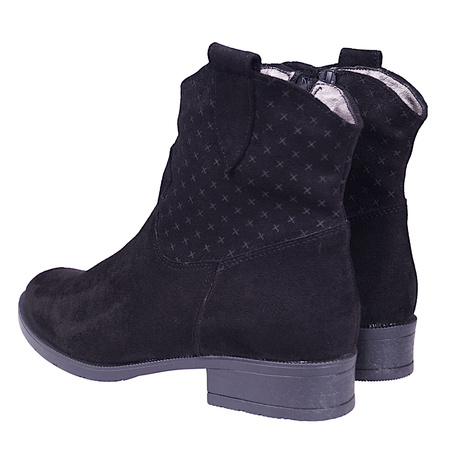 Czarne zamszowe botki damskie ocieplane na słupku z linii eco model ESK 23