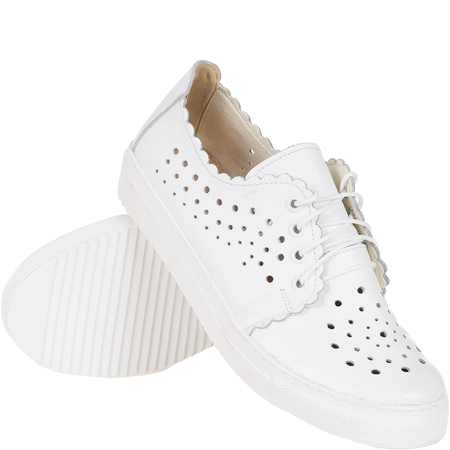 Półbuty ażurowe damskie Syrena SE 0502 białe, skóra naturalna