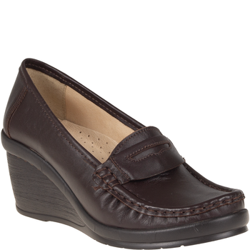 Półbuty na koturnie skórzane Syrena SST 1593/50 ciemny brąz