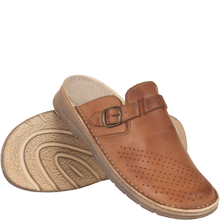 Komfortowe klapki męskie skórzane Syrena SH 011 brązowe