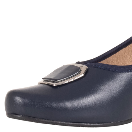 Czółenka na słupku 5 cm - Syrena SE 7140 granatowe, skóra naturalna