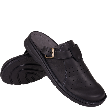 Klapki męskie Syrena SH 812 czarne skóra naturalna