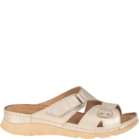 Klapki damskie Syrena SOT 423 - skóra naturalna, złote