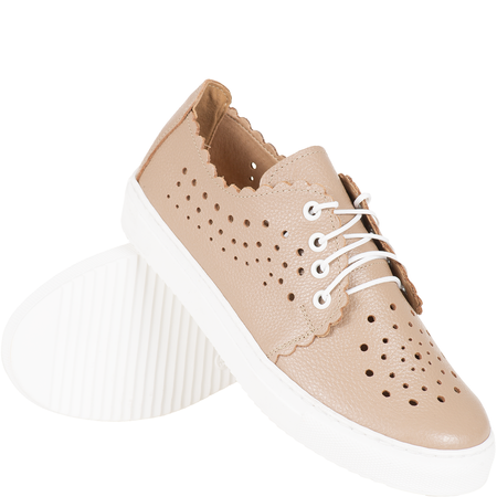 Półbuty ażurowe damskie Syrena SE 0502 cappuccino, skóra