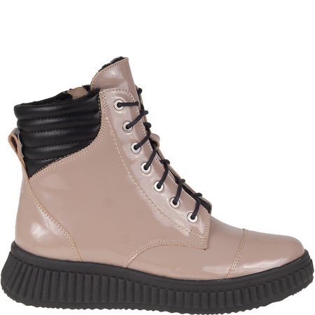 Skórzane botki damskie Syrena SH 599 beżowe lakierowane