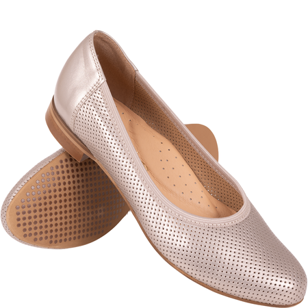 Ażurowe skórzane baleriny marki Syrena SGO 1659 perła