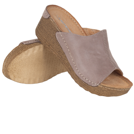 Klapki damskie na koturnie Syrena SOT 394 cappucinno - skóra naturalna