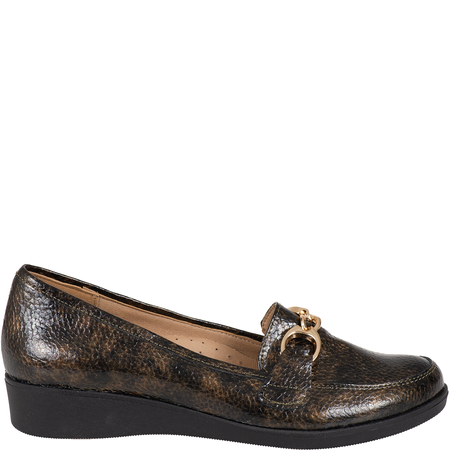 Syrena SE 0057 czarno-złote - mokasyny skórzane na 4 cm obcasie