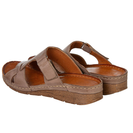 Klapki damskie skórzane Syrena SST 908/K cappuccino