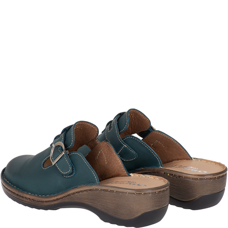 Zielone klapki skórzane damskie z klamrą - Syrena SH 242