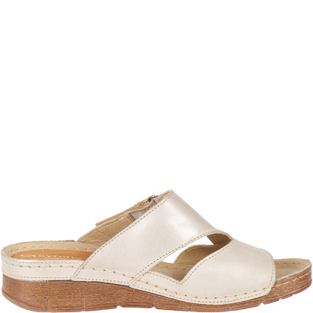 Klapki damskie skórzane Syrena SST 908/K beżowo-złote