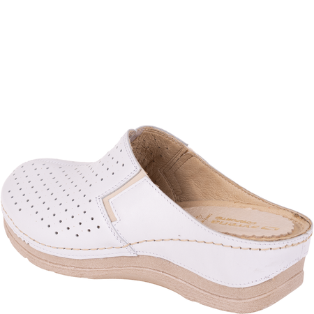 Białe klapki skórzane marki Syrena SWB 562 na koturnie