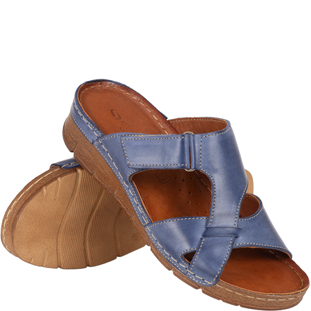 Klapki skórzane damskie marki Syrena SST 908/K niebieskie