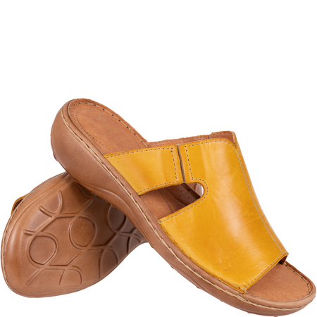 Skórzane klapki damskie marki Syrena SST 663 żółte