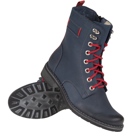 Botki skórzane Syrena SST 1183 – granatowo-czerwone, na zimę