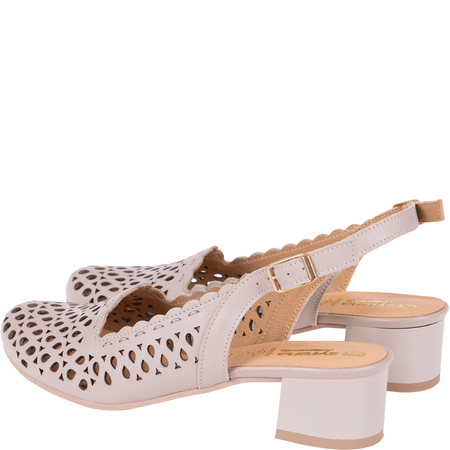 Ażurowe sandały skórzane Syrena SGO 1857 beż, obcas 4 cm