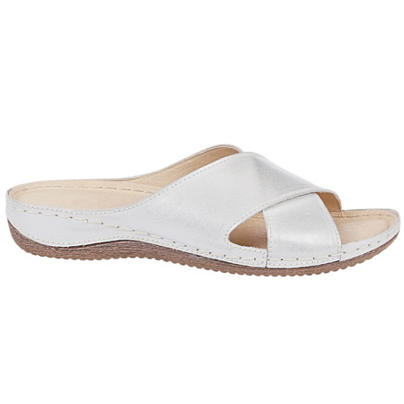 Klapki damskie skórzane Syrena SST 826 srebrne