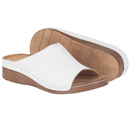 Klapki skórzane damskie Syrena SOT 409 białe - platforma 3,5 cm