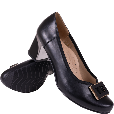 Czółenka na słupku Syrena SE 7146 czarne - skóra naturalna