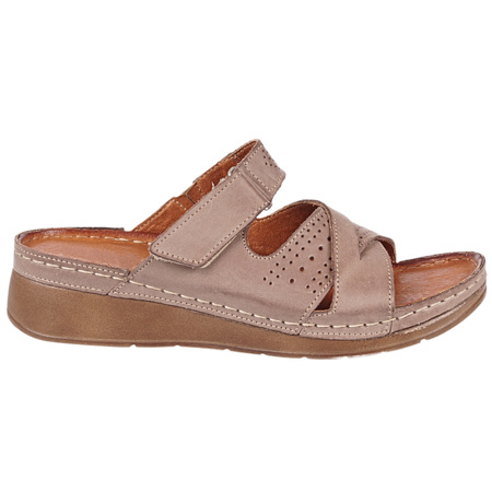 Klapki damskie skórzane Syrena SST 923 beżowe