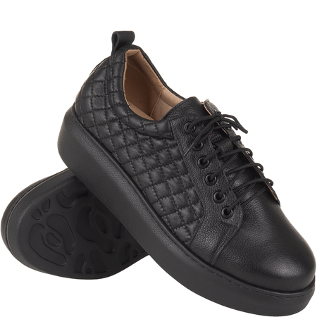 Półbuty Syrena SE P-280B czarne, skóra, platforma 4 cm