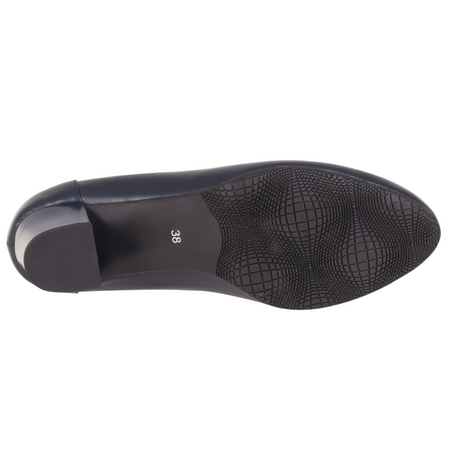 Czółenka na słupku 5 cm - Syrena SE 7140 granatowe, skóra naturalna