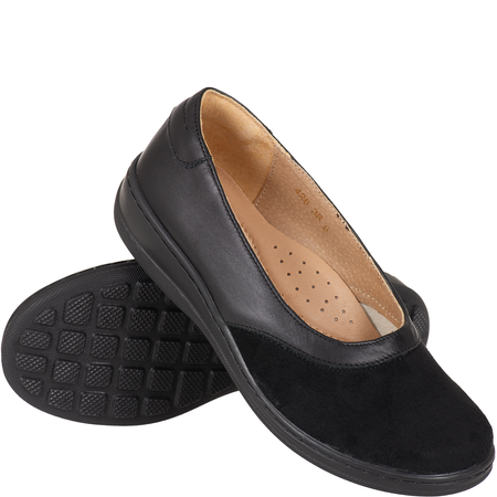 Czarne półbuty damskie, skóra-tkanina - Syrena SH 426