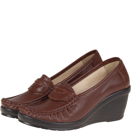 Półbuty na koturnie skórzane Syrena SST 1593/50 brązowe